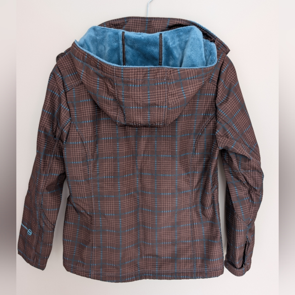 Free Country Brown Plaid Jacket with Aqua Fleece Lining Medium - Picture 2 of 14
